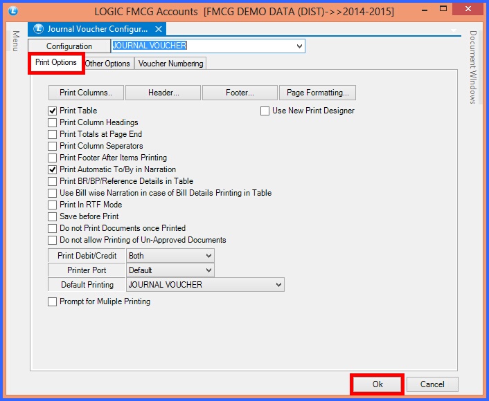 fmcg journal voucher configuration